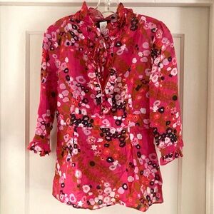 J. Crew Frances blouse Cherry Blossom ruffled floral tie neck top
